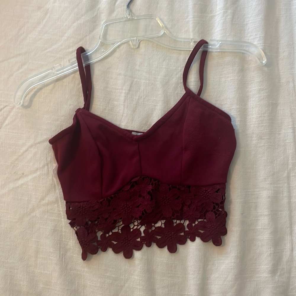 Charlotte Russe Lace Burgundy Crop Top, size MEDIUM